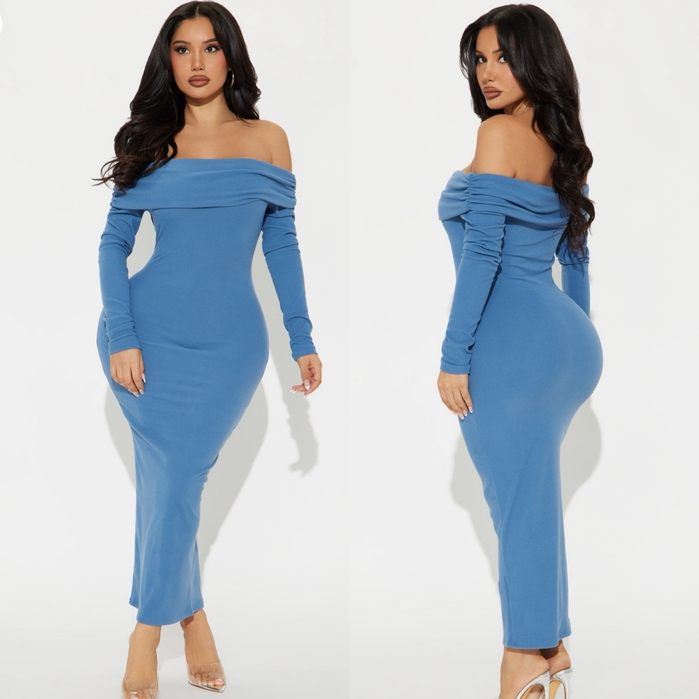 Fashion Nova Blue Ribbed Midi Dress